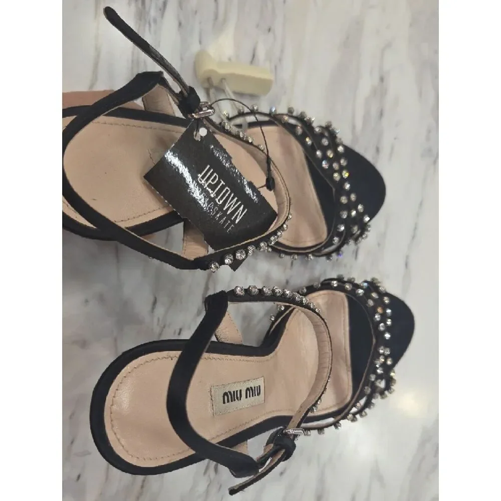 Miu Miu Black Crystal-Studded Slingback Heels